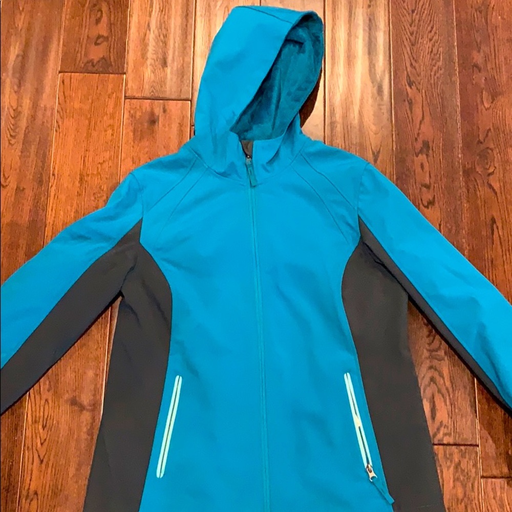 LIKE NEW Neoprene type rain jacket-teal & gray